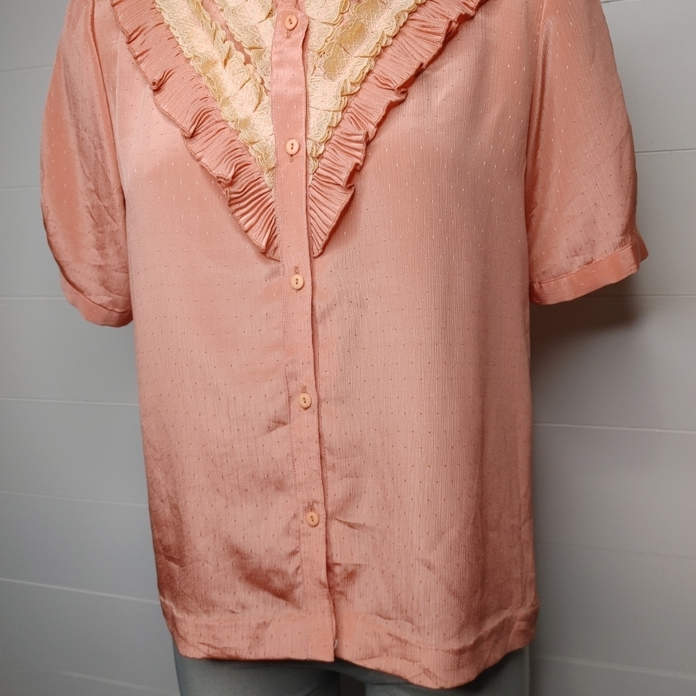 STUNNING Vintage 70's Ruffle Blouse Size M - Picture 4 of 12